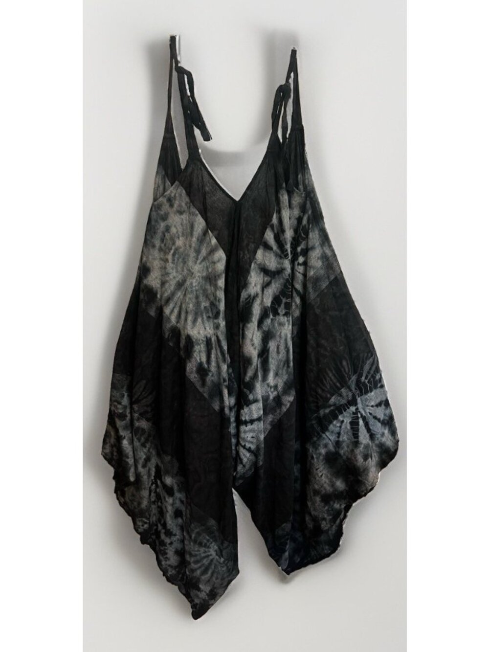 Lagenlook Boho Women's Black White Tie Dye Print Harem Jumpsuit One Size OS.  H